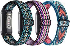 Nigaee 3 Pack Elastic Nylon Straps Compatible with Fitbit Charge 5/Charge 6 Strap, Stretchy Adjustable Fabric Breathable Replacement Straps for Women Men