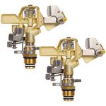 Biswing 1/2 Inch Brass Impact Sprinkler 2 Pack, Heavy Duty Lawn Sprinkler Head with Nozzles, Adjustable 20-360 Degree Large Coverage Pattern, Watering Sprinkler for Grass Patio Garden Irrigation