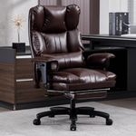 Big and Tall Office Chair 500lbs Wide Seat Executive Chair with Footrest 90-135°High-Back Reclining Chair Lumbar Support Leather Computer Chair Thickened Armrest Desk Chair for Home Office(Brown)