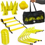 Football Master ™ Fitness Speed Training Equipment Exercise Aid Set Includes 6 X Speed Hurdles 1 x 6 metre Agility ladder with 12 Rungs 10 X Traffic Cones,10 marker cones 1 X Reaction Ball Carry bag