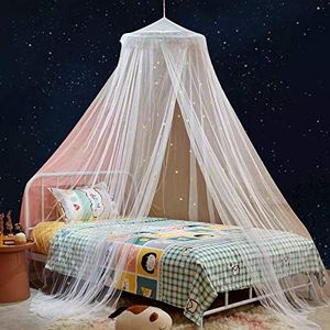 Mengersi Canopy for Girls Room with Fluorescent Stars Glow in Dark,Bed Canopy for Kids Boys, Bed Netting Canopy for Bed,Princess Bedroom Decor-Fire Retardant Fabric