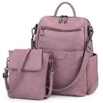 UTO Women Backpack 3 Ways Shoulder Handbag with Detachable Crossbody Bag Synthetic Leather Two-Tone Pink