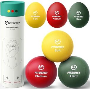 FitBeast Stress Balls for Adults, Squeeze Balls for Hand Therapy, 6-Pack Hand Therapy Balls, Soft, Medium, Hard Tri-Density Hand Exercise Ball for Arthritis Relief, Anxiety, Physical Therapy, and Grip Strength (6 Piece Set - Sunburst, Crimson, Forest)