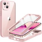 JETech Case for iPhone 13 6.1-Inch with Built-in Tempered Glass Screen Protector, 360 Degree Full Body Heavy Duty Protection, Shockproof Rugged Phone Cover Clear Back (Pink)