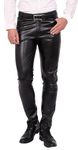 FEOYA Men's Slim Fit Leather Trousers Stretch Elastic Faux PU Pencil Pants Wet Look Straight Leg Trousers for Motocycle Biker Dance Bar Nightclub Stage Show Cosplay Mid Waist Summer Spring Black 33