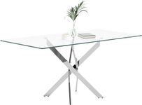 GOLDFAN Glass Dining Table with Chromed Legs,47 inches Modern Rectangular Kitchen Table for Dining Kitchen Room