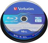 Verbatim BD-R Dual Layer Blanks 50GB Blu-ray Disc with 6X Write Speed, Scratch Protection, 10-Pack Spindle, Blu-ray Discs for Video and Audio Files