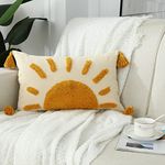 Labilin Boho Decorative Throw Pillow Covers 12x20, Woven Tufted Sun Lumbar Pillow Covers with Tassels Modern Abstract Pillowcase for Sofa Bedroom Living Room Home Decor, Yellow