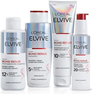 L'Oréal Paris Elvive Bond Repair Kit con Pre-Shampoo, Shampoo, Balsamo e Siero Senza Risciacquo, per Capelli Danneggiati, Ricrea i Legami Interni del Capello, Con Acido Citrico