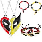 Yuoos 6PCS Deadpl and Wolvers Necklace-Bracelets Set, Superhero Series Best Friend Necklace Bracelets Halloween Gifts Cartoon Patterns as BFF Necklace Couples Jewelry, Stainless Steel, No Gemstone