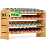 SereneLife 36 Bottle Stackable Wine Rack, 33.5” x 10” x 21” 4-Tier Large Floor Freestanding Modular Wine Bottle Storage Display Shelf Natural Bamboo Wood Construction for Kitchen and Cellar