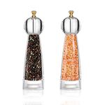 Pepper Grinder Set & Salt Mills，Classic Manual Transparent Acrylic Rotor，2PCS 8IN High Capacity Pepper & Salt Grinder Seasoning Bottle，Ceramic Core with Adjustable Grain Size Mill for Fresh Spices