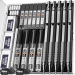 Nicpro 22PCS Art Mechanical Pencils Set, Black Artist Metal Drafting Pencil 0.5 & 0.7 & 0.9 mm & 2PCS 2mm Graphite Lead Holder(4B 2B HB 2H) for Drawing Writing Sketching With Lead Refills Erasers Case