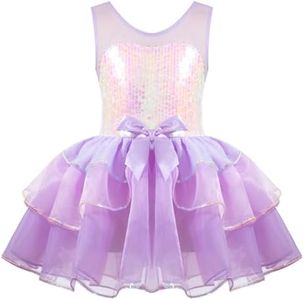 TiaoBug Girls Spaghetti Sequined Ballet Dance Dress Leotard Tutu Skirt Pink Turquoise White A1843Lavender 3-4