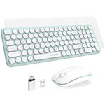 Wireless Keyboard and Mouse, XTREMTEC Compact Full Size Cute Keyboard Retro Round Keycap - 2.4GHz Ultra-Slim Quiet Aesthetic Keyboard for Laptop iMac Windows Computer (Macaron Green)