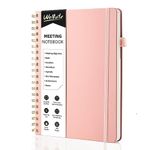 WEMATE Simplified Meeting Notebook for Work with Action Items 200 Pages, Office Supplies for Project Planner, PU Leather Hardcover Meeting Notes Notebook for Work, B5 (10" × 7") - Rose Gold