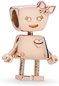 MiniJewelry Little Bella Robot Bot Charm fits Pandora Moments Bracelets Women Sterling Silver Rose Gold