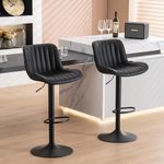 YOUNUOKE Black Bar Stools Set of 2 Counter Height Barstools PU Leather Seat, 360° Swivel Height Adjustable Bar Chairs with Backrest Extra Large Base for Breakfast Bar Counter Kitchen Island