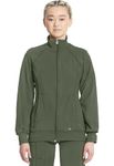 Infinity by Cherokee with Certainty Antimicrobial Fabric Technology Women's Zip Front Warm Up Solid Scrub Jacket Medium Olive