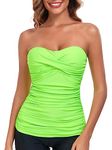 RELLECIGA Women's Neon Green Ruched Bandeau Tankini Top Swimsuits Size Large