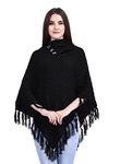 eWools Women Ladies Girls Winter Wear Self Eye Design Woolen Poncho (B13_Large) Black