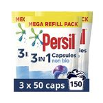 Persil 3 in 1 Non Bio Laundry Washing Capsules removes stains first time for washing that's gentle next to sensitive skin 3x 50 capsules (150 washes)