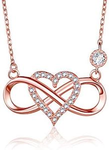 BlingGem Collier pour Femme en Or Rose Plaqué Argent 925/1000 avec Oxyde de Zirconium Diamant Rond Coeur Infinity Amour Cadeau pour la fête des mères,48 cm
