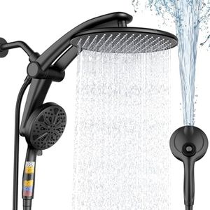 Shower Head with filtered Handheld High Pressure daul Shower Heads with Handheld Spray Combo and 10 Sprays Handheld Shower Head Detachable Shower head Built-in Magnetic Docking and Power Jets Black