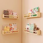 CRAZYMOTO Nursery Shelves, Floating Bookshelves for Wall Set of 4, Baby Nursery Decor, Solid Wood Wall Mounted Shelves for Books (Natural Wood)