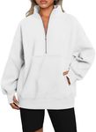 AUTOMET Women's Half Zip Oversized Sweatshirts Fleece Pullover Long Hoodies Casual Mock Turtleneck Sweaters with Pockets White M