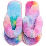 Womens Fuzzy Flip Flop Slippers Soft Plush Open Toe Slip On Spa Thong Sandals Ladies House Fluffy Furry Sandal Slides for Indoor Outdoor (6-7, Rainbow, numeric_6)