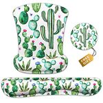 Wrist Rest Support Ergonomic Gel Mouse Pad & Memory Foam Keyboard Set Non-Slip Rubber PU Base Easy Typing and Relieve Wrist Pain Mouse Mat for Computer Office - Watercolor Cactus