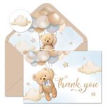 Whaline 24Pcs Bear Thank You Cards Watercolor Bear Balloon Greeting Cards with Envelope Stickers Cartoon Blank Note Cards for Birthday Wedding Baby Shower Party Supplies, 4 x 6 Inch