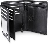 Frentree Men's Trifold Nappa Leather Wallet, 15 Card Slots, RFID Protection, Portrait Format, Black, Black, Trifold Wallet