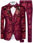 MAGE MALE Mens Suits Dress Floral Tuxedo Slim Fit 3 Piece Suit 2 Button Prom Party Blazer Vest Pants Set with Bow Tie