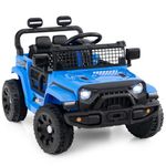 COSTWAY 12V Kids Ride on Car, 2 Motors Electric Off Road Truck with Remote Control, LED Lights, Music & Horn, Battery Powered Ride on Toy for 3+ Years Old Boys Girls (Blue)