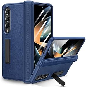 Ruky Case for Samsung Galaxy Z Fold 4 with Kickstand, Hinge Protection Case Full Body with Built-in Screen Protector PU Leather Protective Phone Stand Case for Samsung Galaxy Z Fold 4 5G, Blue