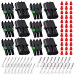 Glarks 84Pcs 6 Kit 3 Pin Way Waterproof Automotive Electrical Wire Connectors Terminals Plugs Kit, 3 Male & Female Pin Terminal Automotive Harness Plug Car Spark Plug Connector Set for Car Truck Boat