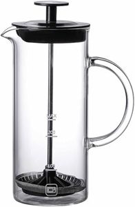 French Press，Handheld Milk Frother,Glasses Milk Foam Maker,Warm & Cold Milk,480ML,High Heat-Resistant,Manual Operation Frother for Coffee, Latte, Cappuccino, Frappe, Matcha, Hot Chocolate (Black)