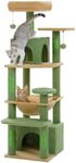 PAWZ Road Cat Tree, 53.5 Inches Tall Cat Tower with Spacious Hammocks, Condos and Scratching Posts, Cat House with Dual Padded Perches for Indoor Large Cats-Green