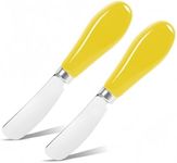 Siutco Butter Spreader Knife Set, 2-Pack Stainless Steel Cheese and Butter Knives with Ceramic Handle, Dishwasher Safe, for Soft & Hard Cheese, Jam, Cold Butter (yellow)