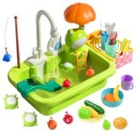 Xwin Sportseries Kitchen Sink with Running Water Toys with Electric Faucet Play Food Toys Kitchen Utensils Kids Role Play Dishwasher Pool Floating Fishing Toys