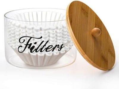 Cididu Coffee Filter Holder with Bamboo Lid, Glass Large Coffee Pod Holder for Counter, Clear Coffee Filter Dispenser Basket, K Cup Countertop Storage Container for Kitchen Cafe Bar Accessories