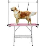 Yaheetech 46" Pet Dog Grooming Table Height Adjustable Dog Beauty Table for Large Dogs/Cats w/Storage Basket/Noose Tools 177cm High Pink