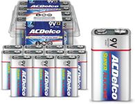 ACDelco 12-Count 9 Volt Batteries, Maximum Power Super Alkaline Battery, 7-Year Shelf Life, Reclosable Packaging