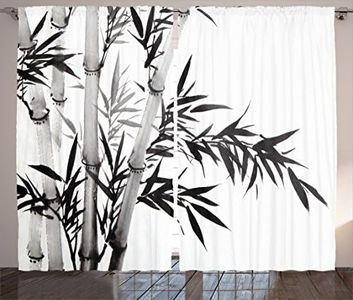 Ambesonne Bamboo Curtains, Bamboo Tree Image Traditional Chinese Calligraphy Style Culture Theme, Living Room Bedroom Window Drapes 2 Panel Set, 108" X 84", Charcoal Grey