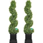 Artificial Boxwood Outdoor Topiary Set of 2, COLORSPEC 3.5ft Tall Outdoor Porch Trees All-Year Green Fake Plant Topiary Trees Artificial Outdoor with Sturdy Pot for Porch Outdoor Indoor (Spiral)