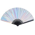 Silver Rave Hand Fan,Clack Fan,Large Folding Hand Fan for Festivals, Halloween, Rainbow for Women & Rave Accessories (silver)