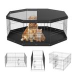 VEVOR Dog Playpen with Top Cover and Bottom Pad, 24" H 8 Panels Foldable Metal Dog Exercise Pen, Pet Fence Puppy Crate Kennel, Indoor Outdoor Dog Pen for Small Medium Pets, for Camping, Yard