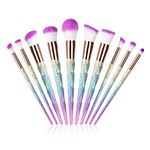 CDC DIGI 10 Pcs Makeup Brushes Set, Unicorn Rainbow Handle Synthetic Hair Professional Makeup Brushes Kit with Eyeliner Foundation Blusher Powder Blending Cosmetic Brushes Kit